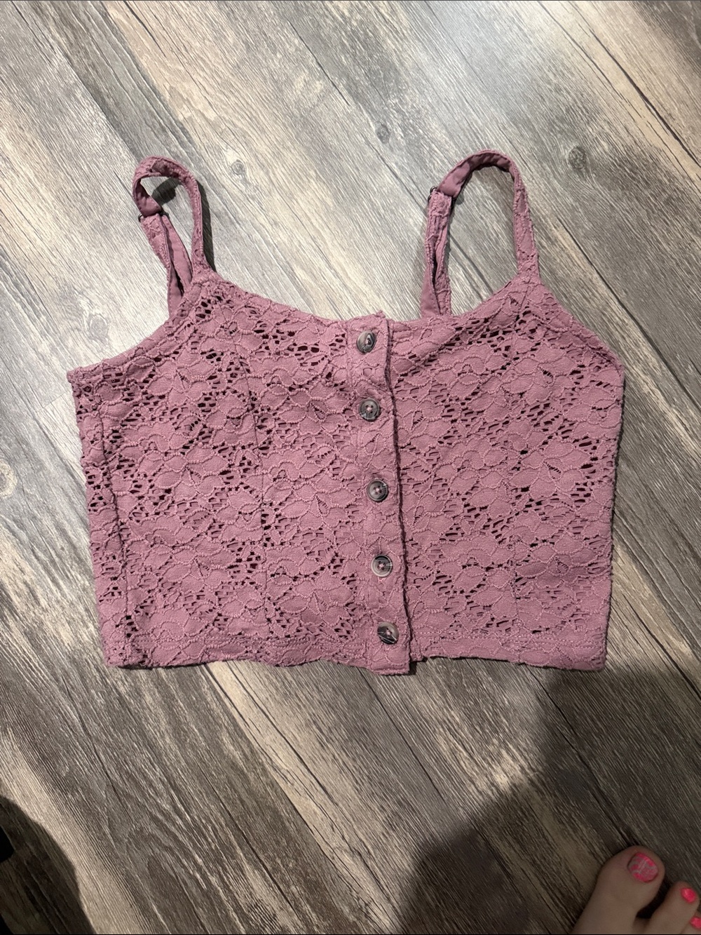 Aeropostale Mauve Lace Button-Front Cropped Cami